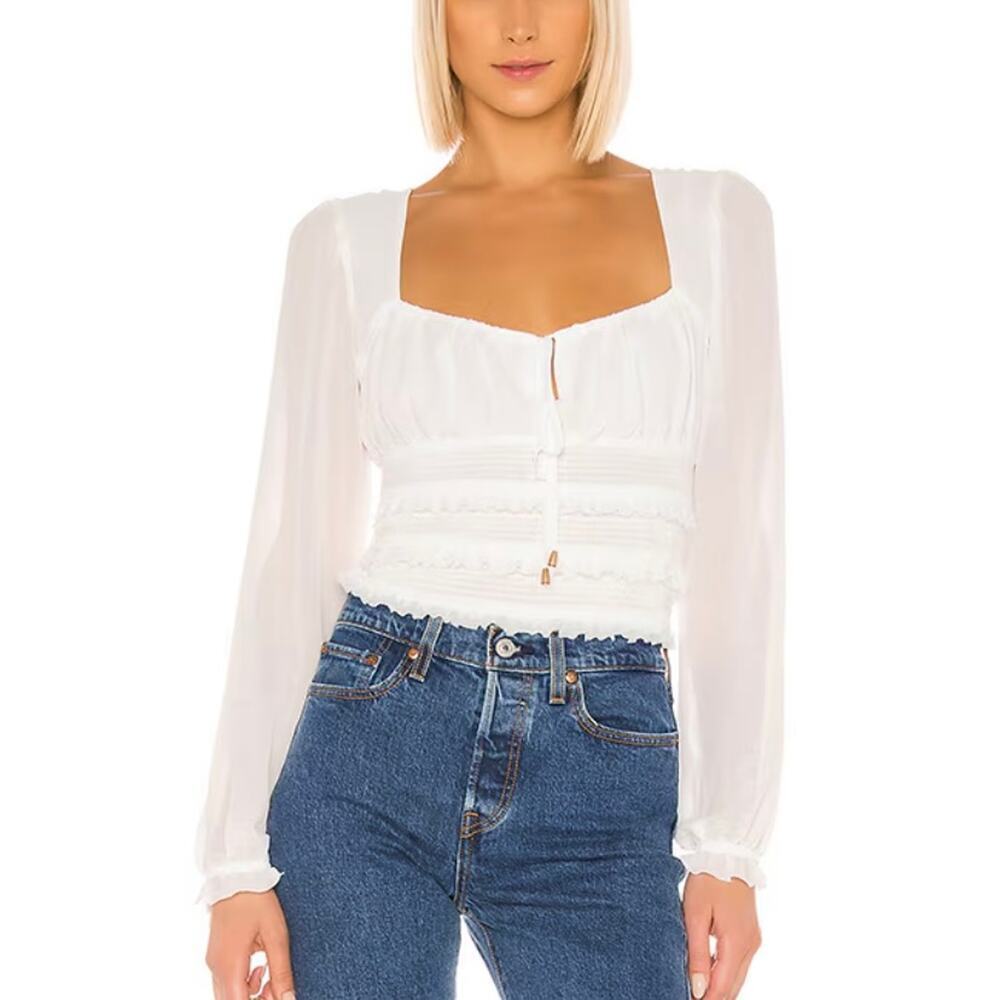 Free People Solid Lolita Blouse - White - Boho - Retro - Semi-Sheer - Size L